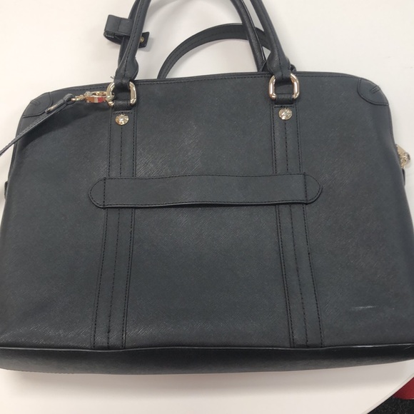 Henri Bendel crossbody briefcase laptop satchel.  Nice condition in Black & Gold - Picture 5 of 12